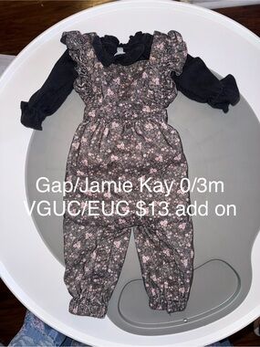 Jamie Kay Floral Overalls in Black and Pink with Gap Ruffle Bodysuit